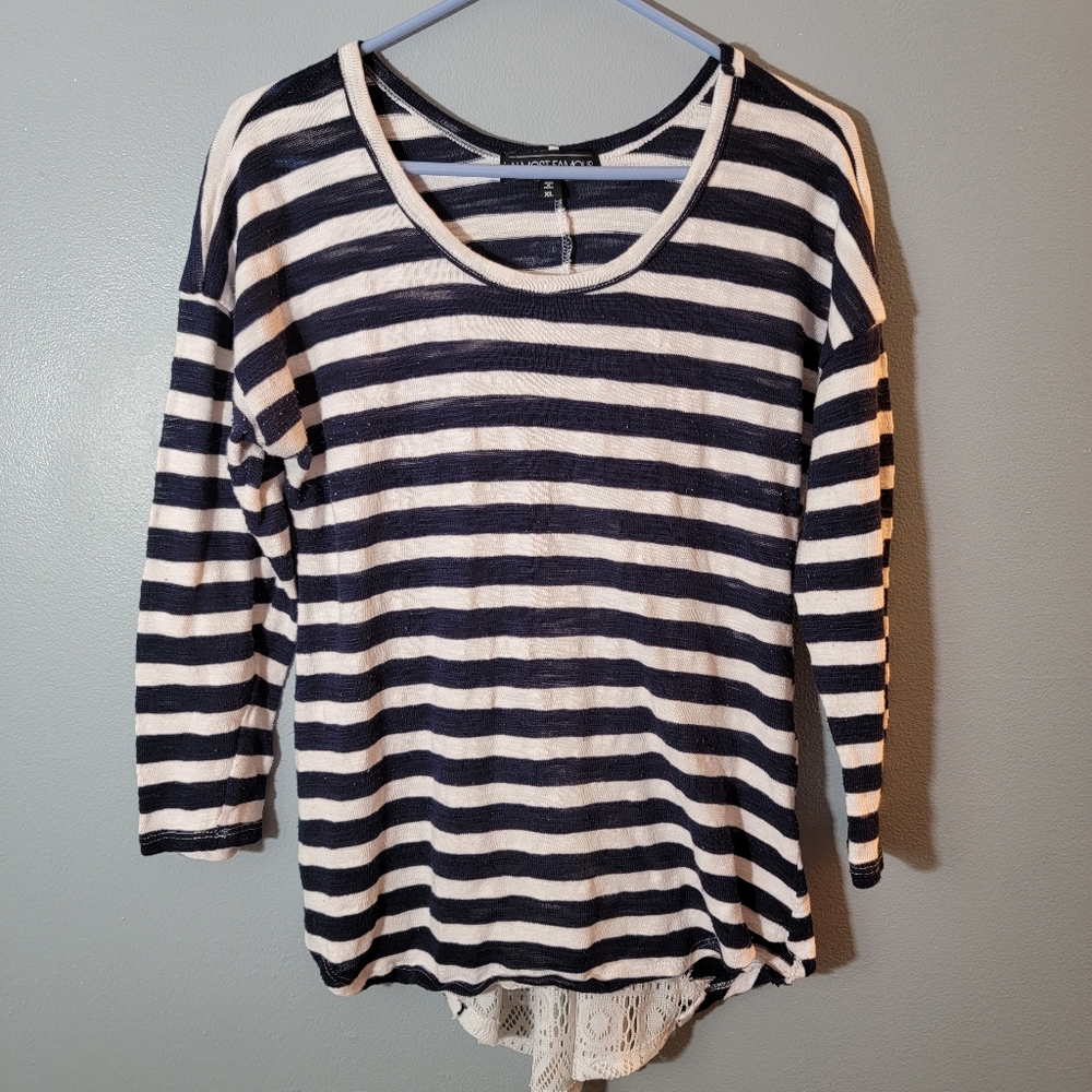 3/$20 Almost Famous Striped Women's 3/4 inch Sleeved Tunic